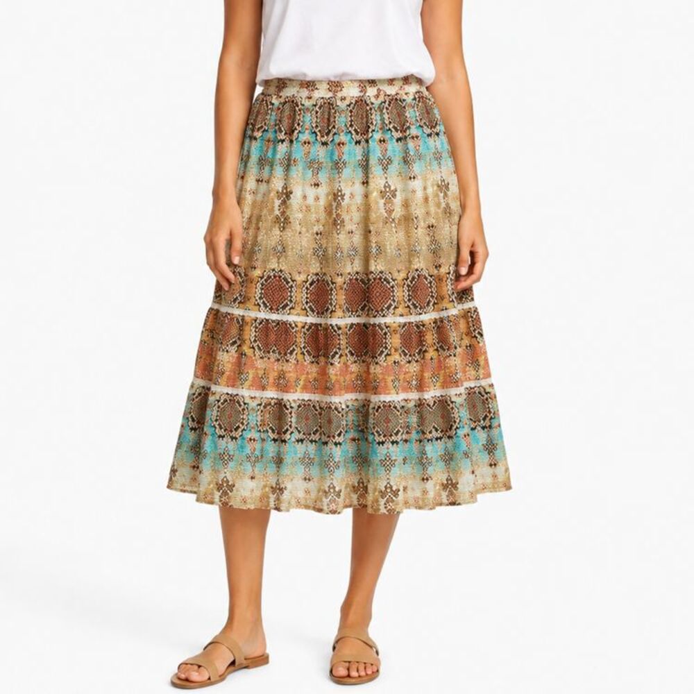 Reba Skirt Sz 2X Brown Blu Maxi Full Lined Flared Southwest Prairie Core Western